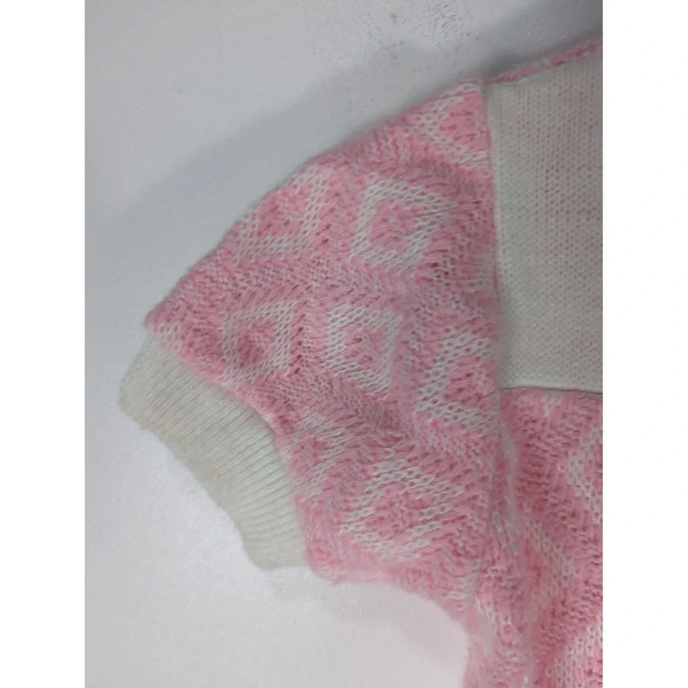 Vintage Cradlecraft Baby Girls Pink White Knit Short Sleeve Sweater 2T 0855